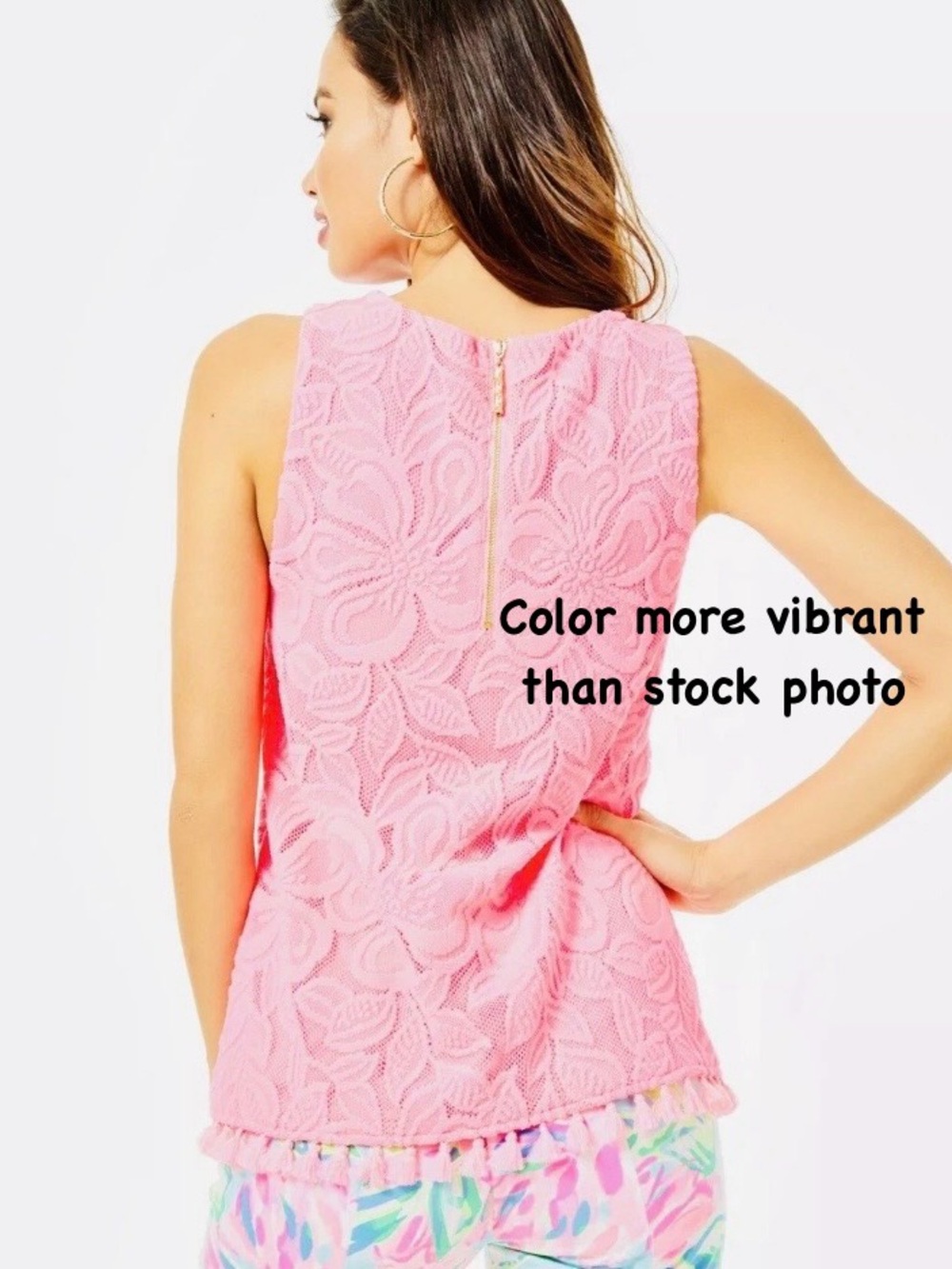 Lilly Pulitzer Maybelle Top Coral Wildflower Lace XS hot pink - Picture 6 of 16